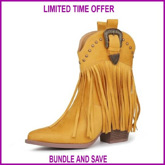 Women's Snip Toe Ankle Boots with Fringe and Studded Accents - Picture 7 of 8